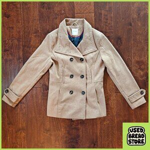 Large Women's Thread & Supply Double-Breasted Coat Beige Wool Blend Old Money
